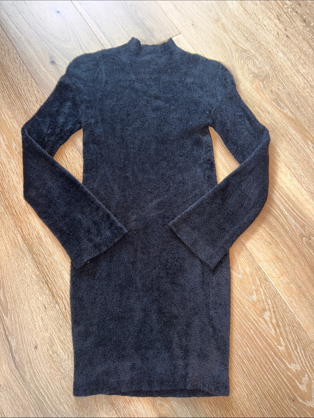 Express Black Mock Neck Long Sleeve Fuzzy Boucle Sweater Dress